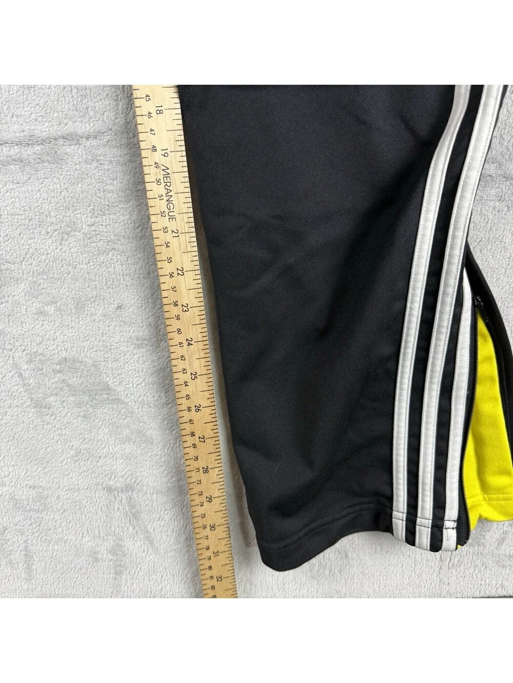 Adidas Men’s Small Black 3-Stripes Track Pants Yellow Ankle Zip Soccer Y2K Baggy